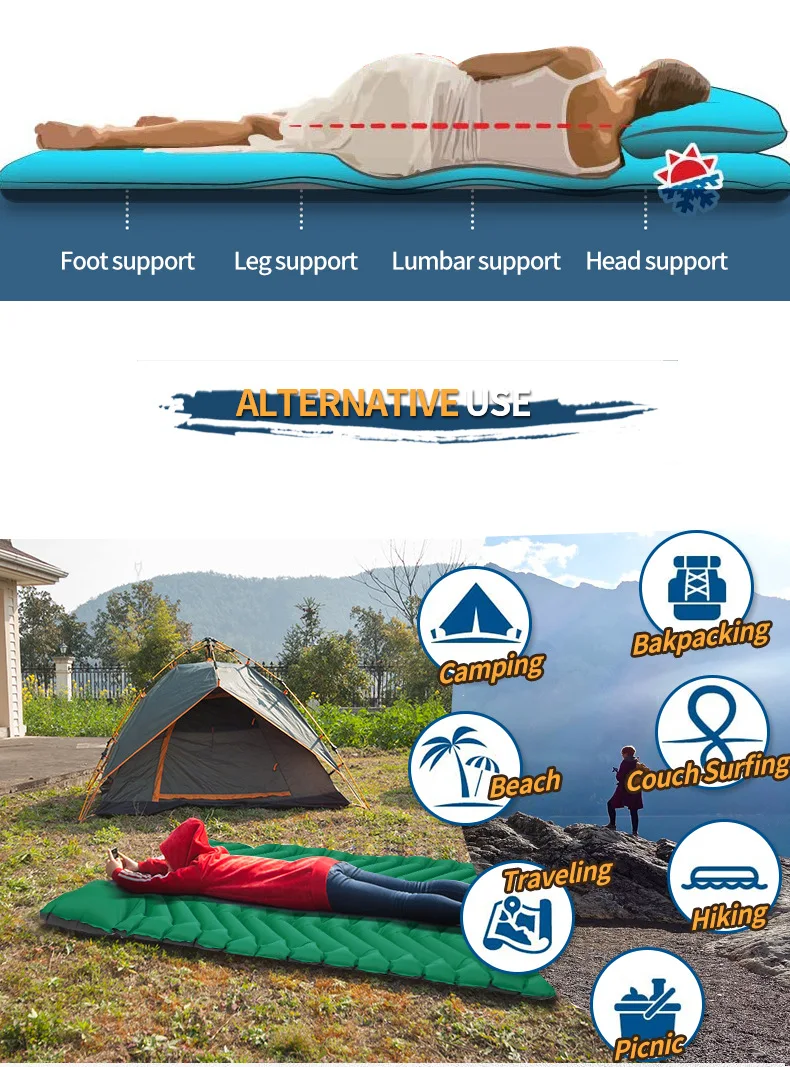 High Quality Discount Promotion Outdoor Camping Sleeping Pad With Built-In Pump Camping Mat